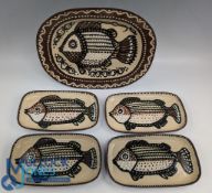 Jean Hampton Penn Wolverhampton Studio Ware c1970 slipware fish designs: a mixed collection –