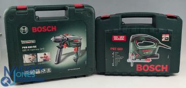 2x Cased Bosch Power Tools, to include Bosch PSB 680 RE 68 w hammer drill, Bosch PST 650 jigsaw. G
