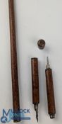 19th century novelty three-part Walking Cane with an ink holder top, a pencil and an ink pen, all