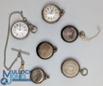 6x silver and plated ladies ornated pocket watches: two are in 935 cases, one in a 925 case, 2x