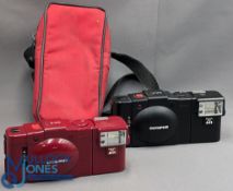 An Olympus XA3 Compact Viewfinder Camera, red, body G, with matching case - plus a black model -