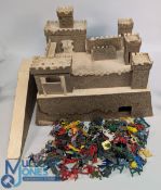 Vintage Toy Castle/ Fort Large wooden fort with stone design having turrets and a selection of
