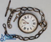 An engine turned silver 'Railway Time-Keeper' pocket watch, nickel case; together with a silver