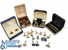Selection of Men’s Cufflinks 18 pairs mostly glit, farthing coin some with stone inlay (box)