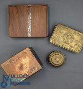 Military Collectables: to include 1914 Christmas ration tin (empty), plus two trench art brass