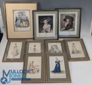 Collection of framed prints, engravings, ladies fashion interest: with examples of Duchess of