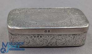 1907 Birmingham Hallmarked Silver Snuff Box Ornate foliage to top and sides internal cover with