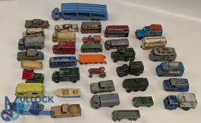 Play worn Lesney Matchbox diecast toy cars: most in well used condition, with a similar sized
