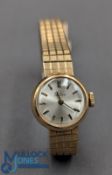Ladies 9ct Gold Omega Watch Strap marked 375 small face 14mm overall weight 22.3g (needs batteries)