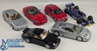 Selection of Large 1:18 Scale Diecast Cars Burago Porsche 911, Ferrari 456GT, Bugatti 11, Viper RT/
