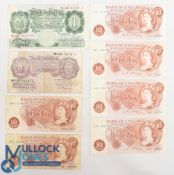 1955-1970 Bank of England Notes 1955/62 £1 O’Brien, 4 uncirculated 10 Shilling notes A37, E26,