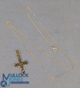 Two 9ct Gold Hallmarked Necklace and Cross, the chain just marked .375 9ct, 6.3g