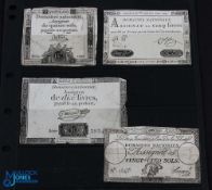 French Revolution - Paper Money 1791/2 - 4 Assignats issued by the Constituent Assembly to address