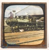Railways - Locomotive photograph coloured on magic lantern slides (2) 1880s - featuring the