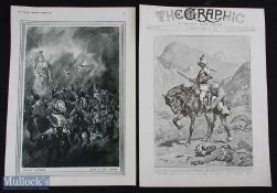 India - India's Loyalty Print 1916 drawn by Lionel Edwards and 1899 A Frontier Episode: A Gallant