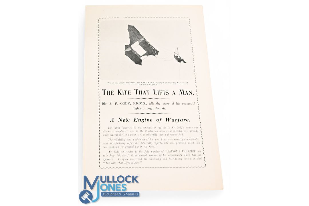 The Kite That Lifts a Man by S F Cody c1904-08. Handbill advertising & photographic illustration