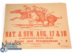 Horse Racing Poster, Monticello Race Track, Catskill Region, New York State 1930/40s. Illustrating