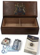 Fine Leather Cigarette Box with the London coat of arms, containing a vintage unused packet of 555