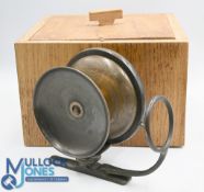 Large Malloch's Patent brass side casting reel, 4 ½