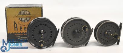A collection of J W Young & Sons Beaudex alloy trout fly reels, in sizes as follows: Boxed 3 ½
