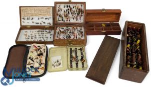 Fly Box Collection, assorted plastic and wooden boxes with a selection of salmon and trout flies,