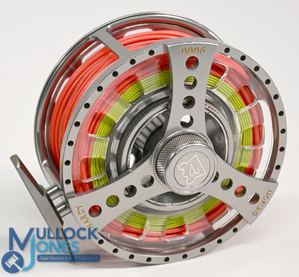 Hardy Bros "The Demon" 9000 alloy salmon cassette fly reel, complete with 3 spare cassettes, 4" wide - Image 3 of 3