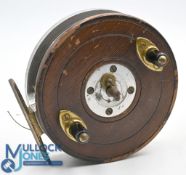 Zephyr style 'News of The World Prize Reel' wood and alloy centrepin reel with four screw latch,