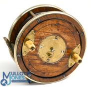 Scarce Hancock, Holborn maker London walnut centre pin reel c1880 with nickel silver rims, brass