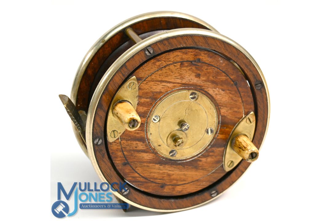 Scarce Hancock, Holborn maker London walnut centre pin reel c1880 with nickel silver rims, brass - Image 1 of 2