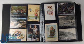 Fishing Postcard Album - full album with a mixed aged collection c1910-1980 with over 360 postcards,