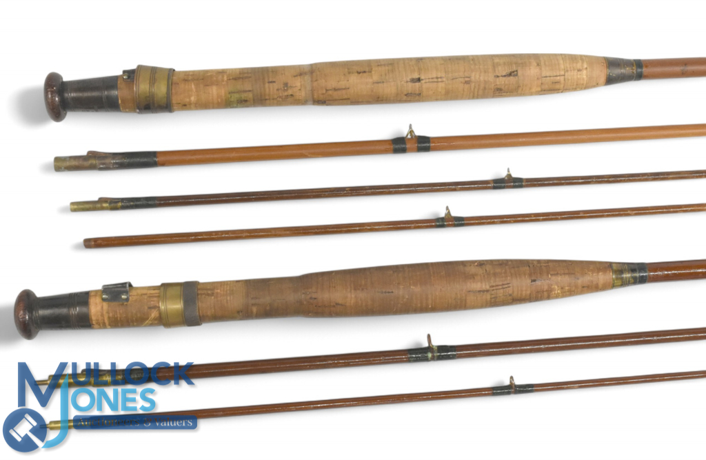 2x Hardy "The Alnwick" greenheart rods, Nos G72.86 and G17.715, greenheart 9ft 3pc plus spare