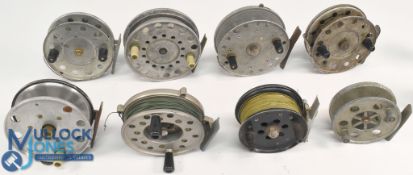 A collection of alloy centre pin reels, all run well, just need a good clean. (8)