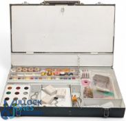 Period Metal Fly Tying Box, fitted for fly tying containing a good range of tools and accessories/