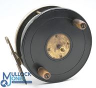 C Farlow & Co, London ebonite and brass star back centre pin reel 4 ½