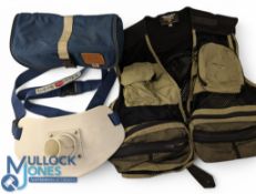 Fenwick fly fisher's waistcoat, size XL, an Abel reel case with internal sections, and a waist