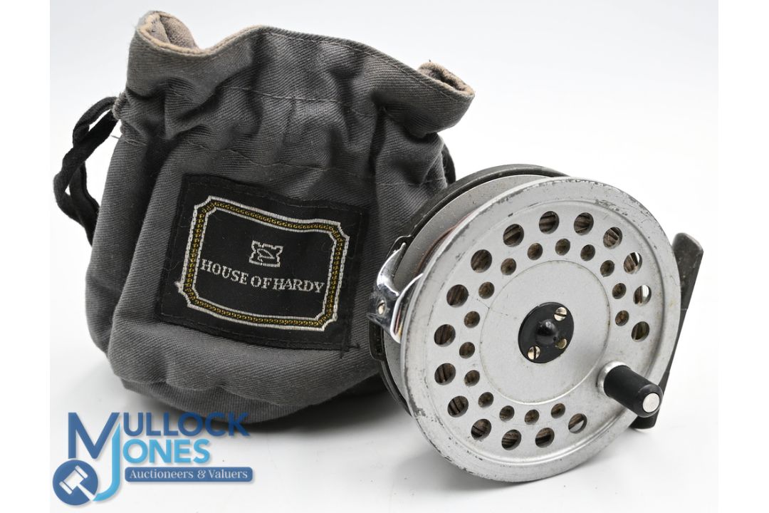 Hardy Viscount 140 Mk2 alloy fly reel, with early silk line, a large Hardy Selvyt reel bag - Image 1 of 2