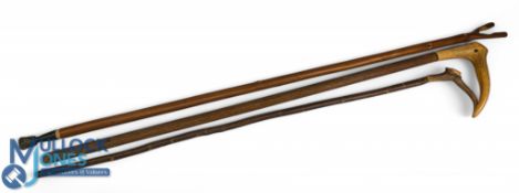 3x Handmade Wading Sticks and Staffs, two with antler tops one with inset eyes