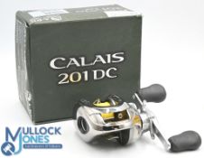 Shimano Calais 201DC left hand wind low profile multiplier reel, star drag brake adjuster, c/w case,