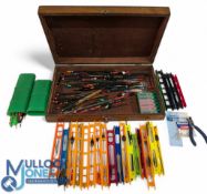 Wooden Fishing Tackle Box, with quantity of floats, line rigs, shot