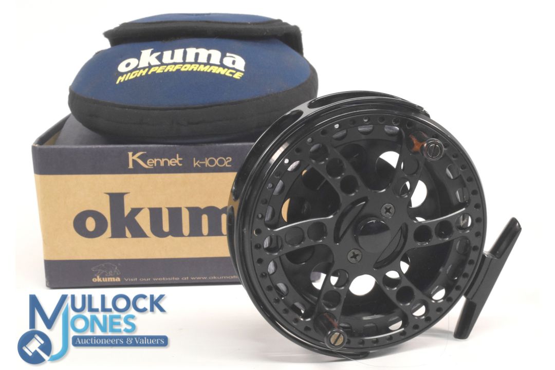 Okuma "The Kennet" K1002 alloy centre pin trotting reel, 4 ½" spool with twin handles, on/off check, - Image 2 of 2