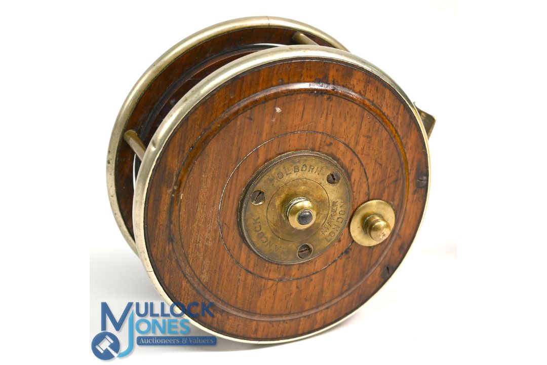 Scarce Hancock, Holborn maker London walnut centre pin reel c1880 with nickel silver rims, brass - Image 2 of 2