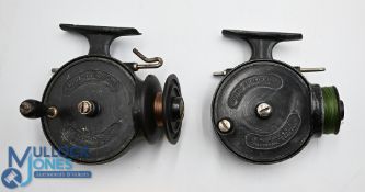 Pair of Allcock Stanley threadline casting reels, with trout/salmon size spools, both RHW, rear