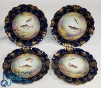A set of four T Goode Co fish painted cabinet plates, Roach, Chub, Perch, Salmon Trout, early 20th
