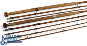 J B Walker Newcastle on Tyne split cane salmon fly rod, 14ft 3pc with spare tip, 25