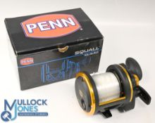 Penn Squall multiplier sea fishing reel, 5.2:1 ratio, black/gold finish, lever drag, little used,
