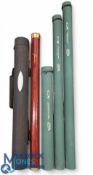 5x Empty Fishing Rod Tubes/Bags to include a wooden tube with brass cap, Flextex 87cm long, a wide