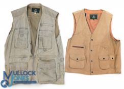 Two Orvis Waist Coats, a fishing cotton jacket with multi pocket - size L some signs of wear, plus