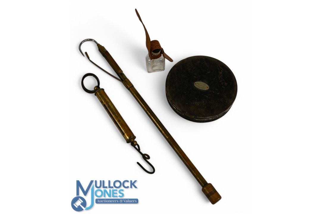A collection of fishing accessories, as follows: Hardy combined 2 draw brass gaff and a priest,