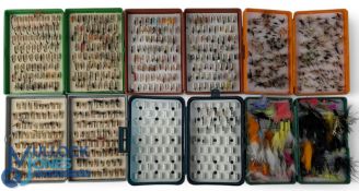 6x Fly boxes containing various trout flies and lures - a good selection of wet and dry in Fox and