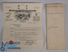 Hardy Brothers Alnwick Limited headed letter dated 24/4/1933 together with the mentioned agreement